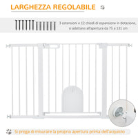 EasyComfort Cancelletto per Cani Estensibile con Porta a Chiusura Automatica, in Metallo e ABS, 75-131x76 cm, Bianco