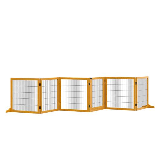 EasyComfort Cancelletto per Cani di Piccola/Media Taglia in Legno e Acciaio con 6 Pannelli Pieghevoli, 432x36x70cm