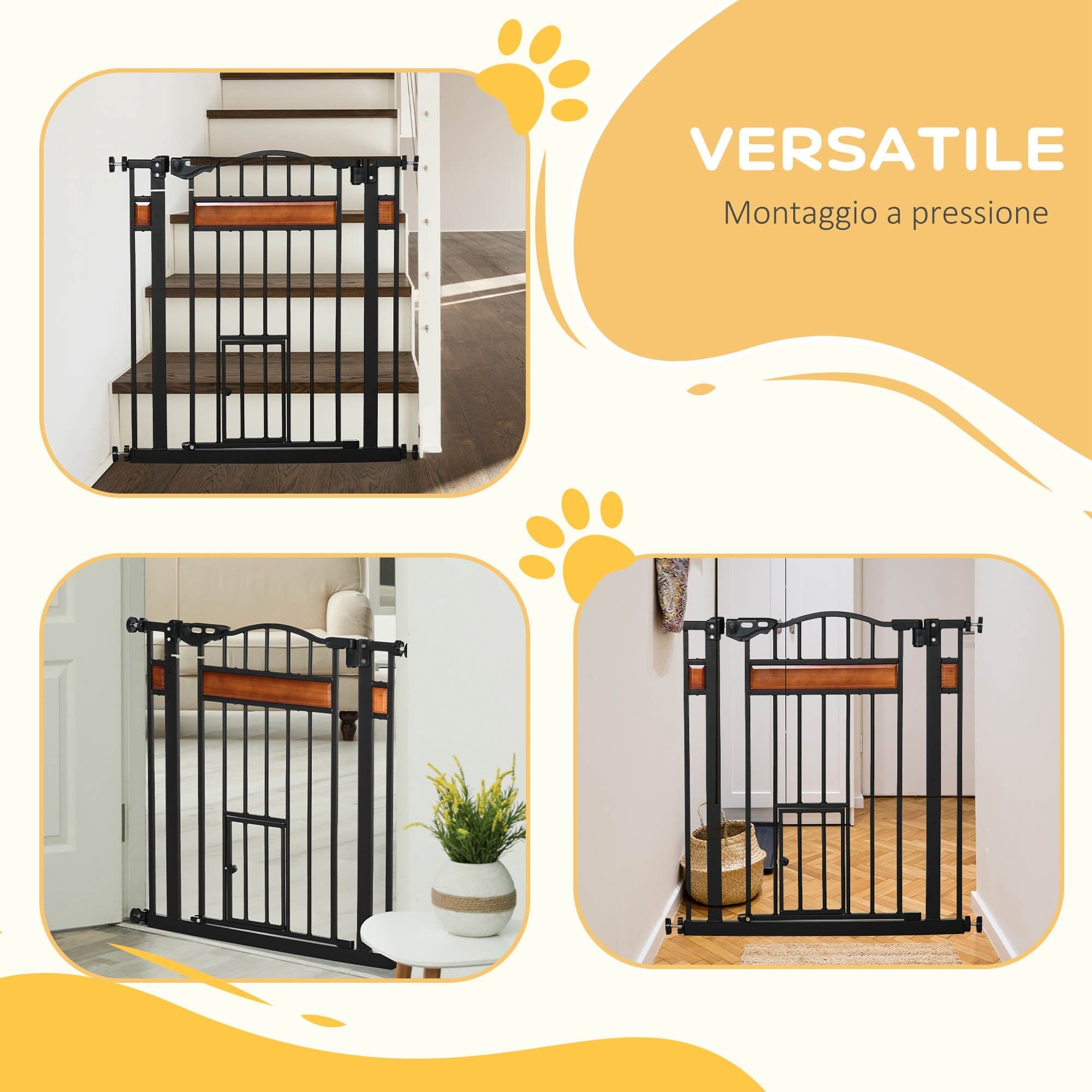 Easycomfort Cancellino per Cani con Fissaggio a Pressione, Estensibile da 74-80cm con Chiusura Automatica, Nero