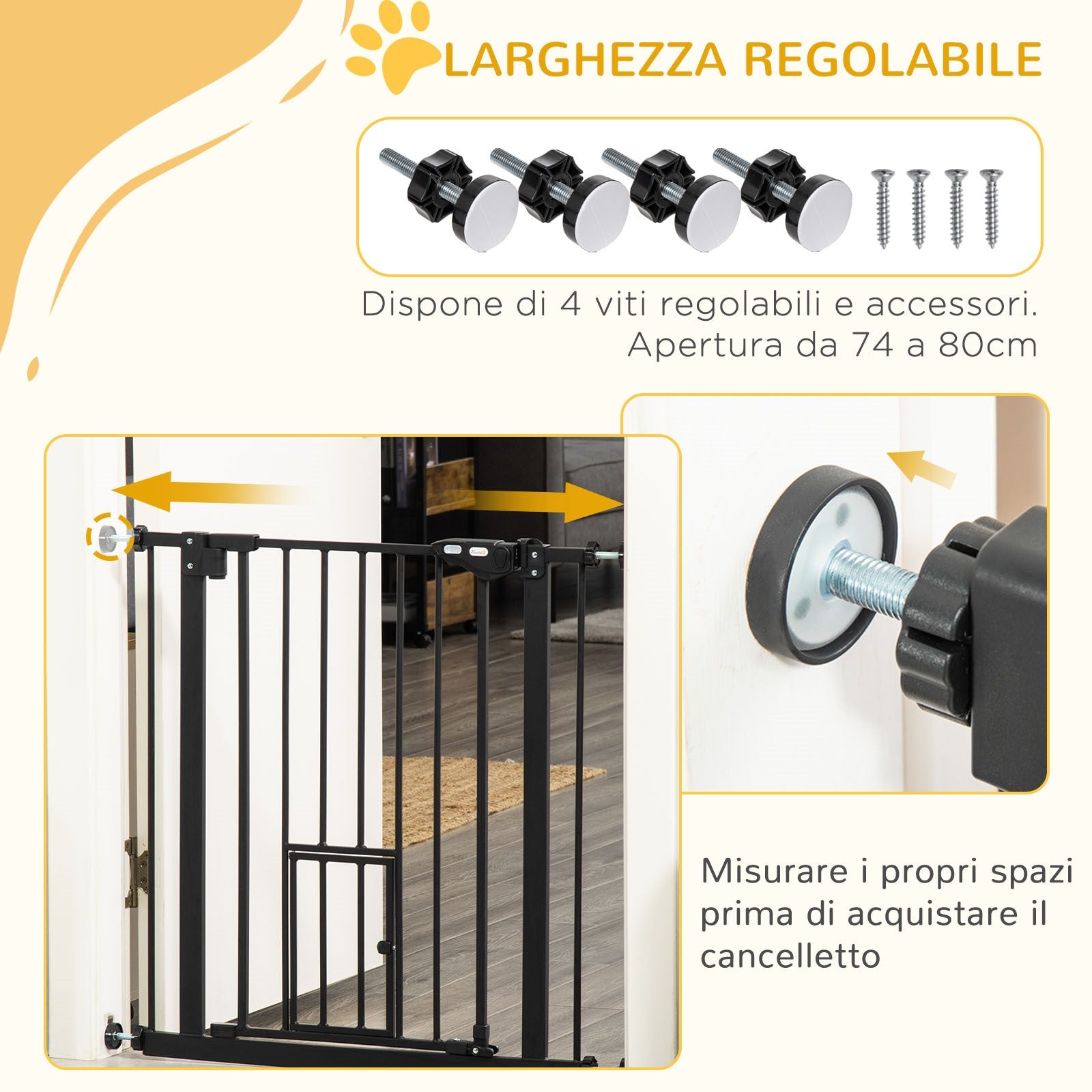 Easycomfort Cancelletto per Cani Estensibile con Fissaggio a Pressione e Chiusura Automatica, 68x76.2 cm, Nero