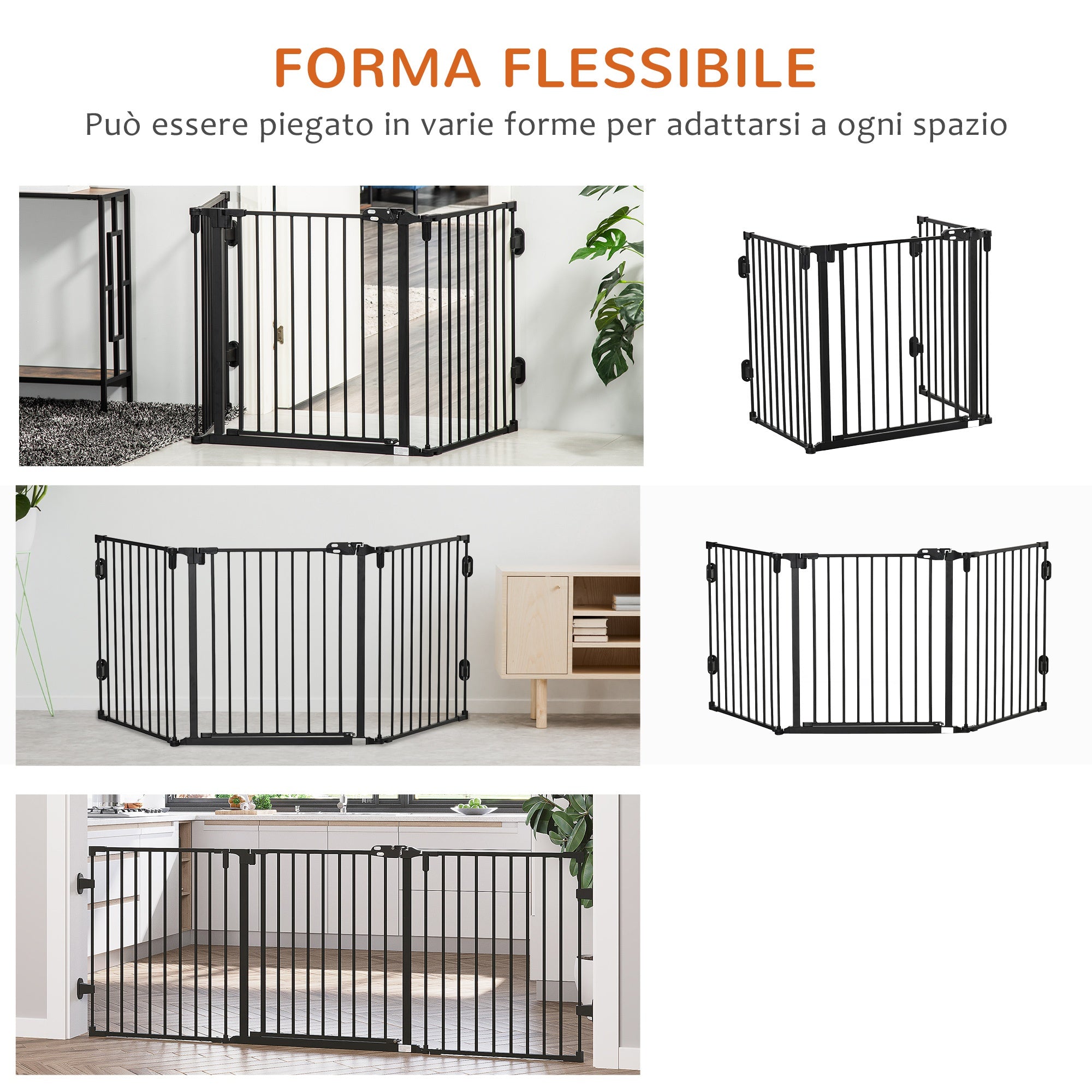 EasyComfort Cancelletto di Sicurezza Pieghevole e regolabile in Acciaio, Barriera per Cani con Chiusura Automatica e Sistema di Blocco - Nero