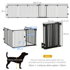 EasyComfort Cancelletto di Sicurezza Pieghevole 6 Sezioni, Cancellino Barriera per Cani in Acciaio, Sistema di Blocco e Chiusura Automatica, Nero