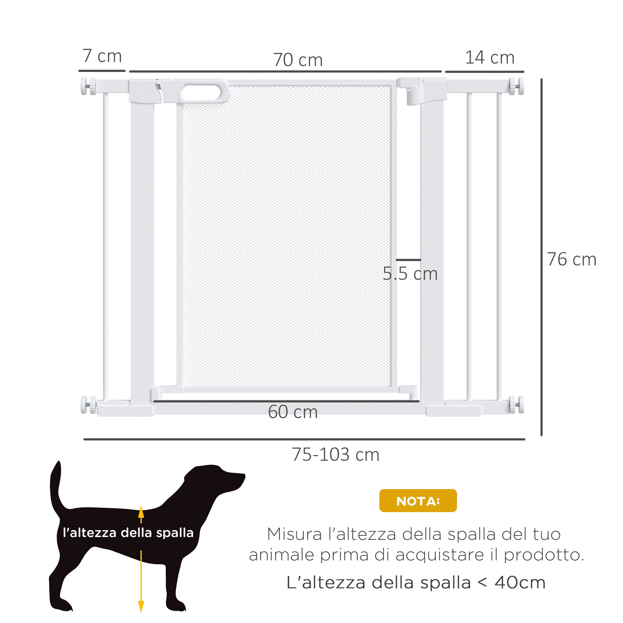 EasyComfort Cancellino per Cani Estensibile a Pressione con Chiusura Automatica per Spazi da 75-103cm, Bianco