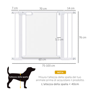 EasyComfort Cancellino per Cani Estensibile a Pressione con Chiusura Automatica per Spazi da 75-103cm, Bianco