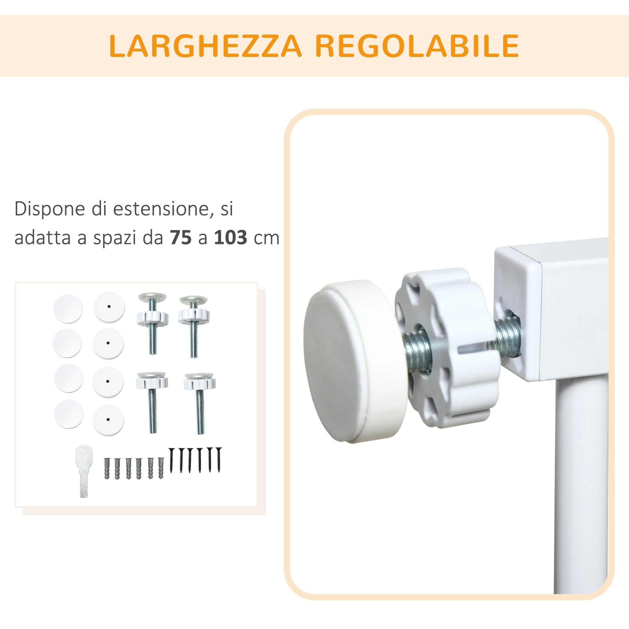 EasyComfort Cancellino per Cani Estensibile a Pressione con Chiusura Automatica per Spazi da 75-103cm, Bianco