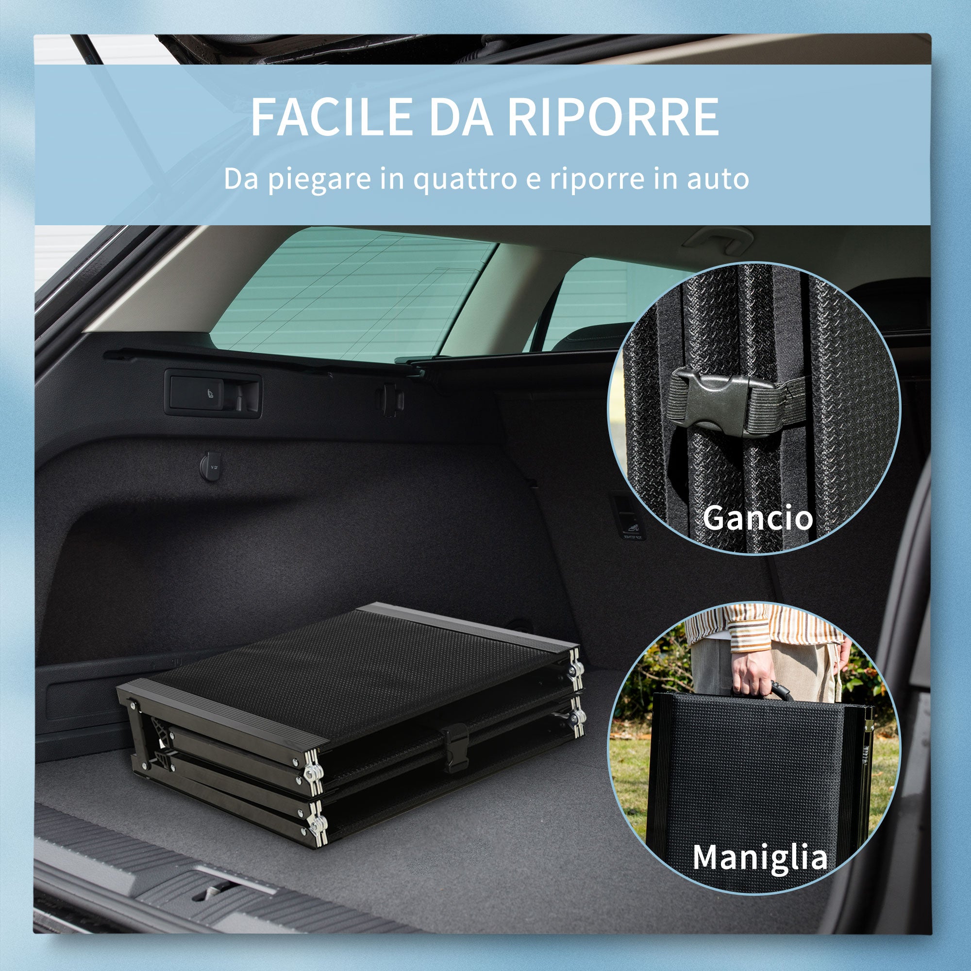 EasyComfort Rampa per Cani Pieghevole con Superficie Antiscivolo in MDF e Alluminio, 158x43.5x2.5 cm, Nero