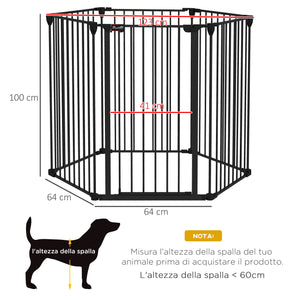 Easycomfort Cancellino per Cani di Taglia Media Pieghevole a 6 Pannelli, in Acciaio e Plastica, 123x102x100 cm, Nero