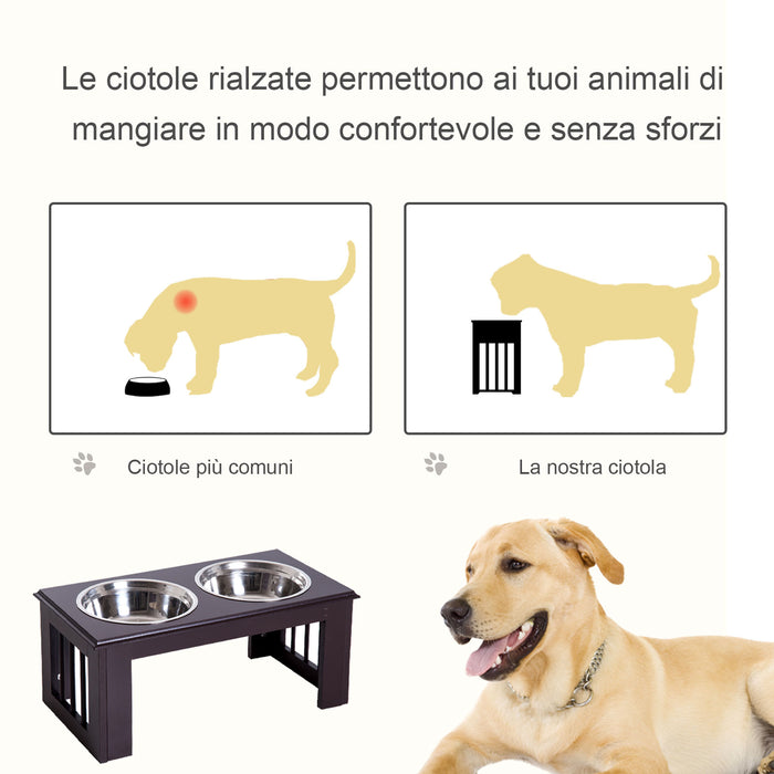 Easycomfort Ciotola Rialzata per Cani in Acciaio Inossidabile, Base in Legno MDF, con 2 Piatti