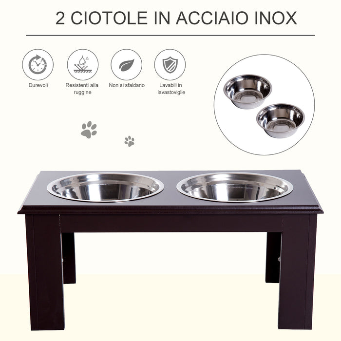 Easycomfort Ciotola Rialzata per Cani in Acciaio Inossidabile, Base in Legno MDF, con 2 Piatti