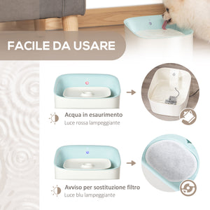 EasyComfort Fontanella per Gatti e Cani da 3L con Filtro a Carboni, Luce LED e Sensore di Movimento, Bianco