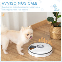 EasyComfort Distributore Automatico Cibo Cani e Gatti, 6 Pasti Ciotole con Timer e Display LED a Batterie, Dispenser Cibo per Piccoli Animali con Musica