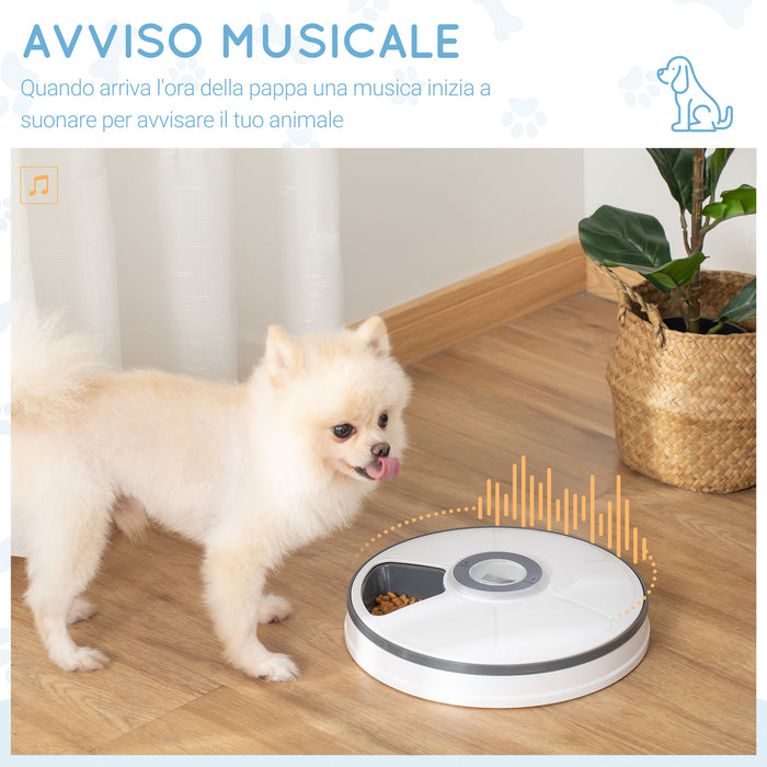 EasyComfort Distributore Automatico Cibo Cani e Gatti, 6 Pasti Ciotole con Timer e Display LED a Batterie, Dispenser Cibo per Piccoli Animali con Musica