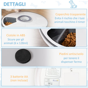 EasyComfort Distributore Automatico Cibo Cani e Gatti, 6 Pasti Ciotole con Timer e Display LED a Batterie, Dispenser Cibo per Piccoli Animali con Musica