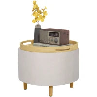 Pouf Imbottito con Spazio Nascosto e Coperchio Ribaltabile, 56 cm x 56 cm x 42 cm, Bianco