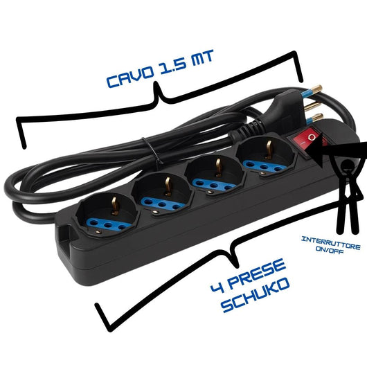 Multipresa ecova 30097 nera 4 prese schuko universali con interruttore
