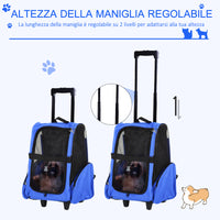 EasyComfort Trasportino Zaino 2 in 1 per Cani e Gatti con Tasche Laterali, Maniglia Telescopica e Ruote, 42x25x55cm, Blu