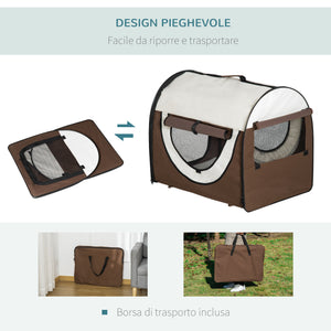 EasyComfort Trasportino per Cani e Gatti Pieghevole con Porta e Finestre in Rete, Tessuto Oxford e Acciaio, 70x51x59cm Marrone
