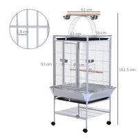 EasyComfort Voliera per Uccelli con Ruote Altezza 161.5cm, Vaschette in Acciaio e Trespoli in Legno, Argento