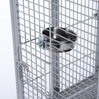EasyComfort Voliera per Uccelli con Ruote Altezza 161.5cm, Vaschette in Acciaio e Trespoli in Legno, Argento