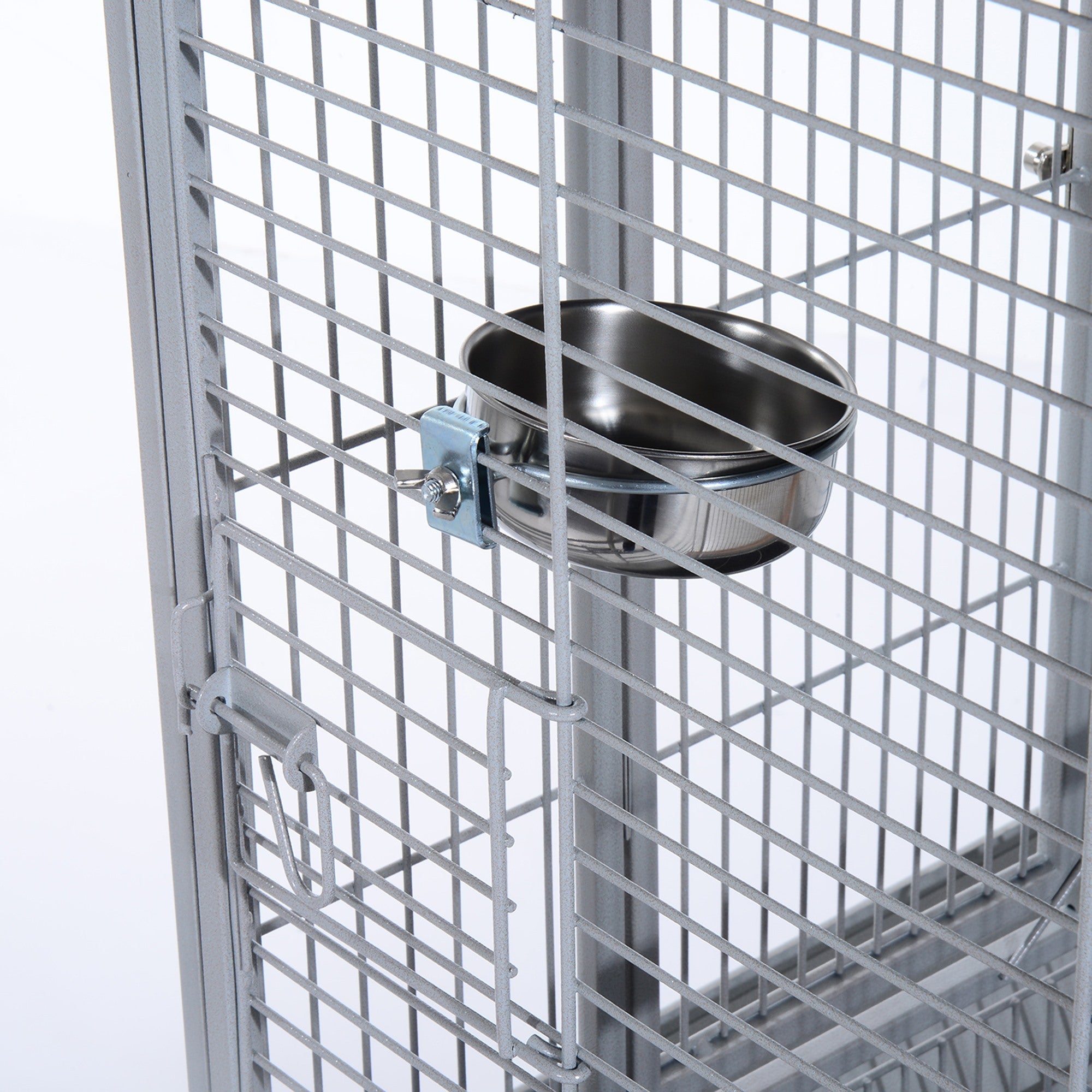 EasyComfort Voliera per Uccelli con Ruote Altezza 161.5cm, Vaschette in Acciaio e Trespoli in Legno, Argento
