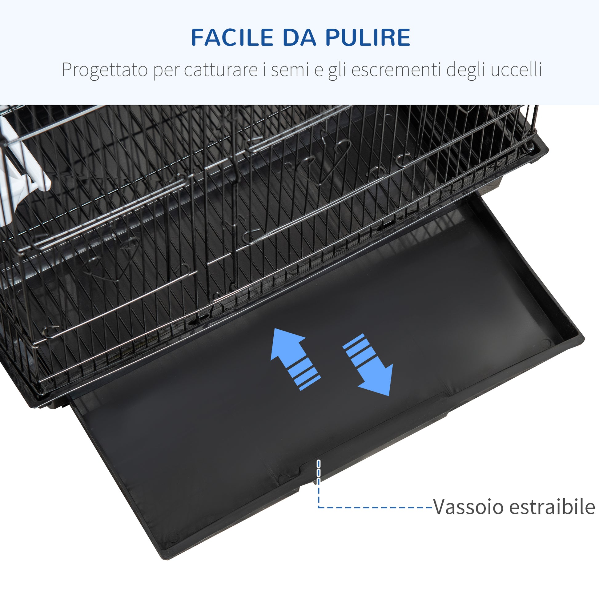 Easycomfort Gabbia per Uccelli in Metallo e Plastica con Trespoli, Altalena e Ciotole, 46.5x35.5x92 cm, Nero