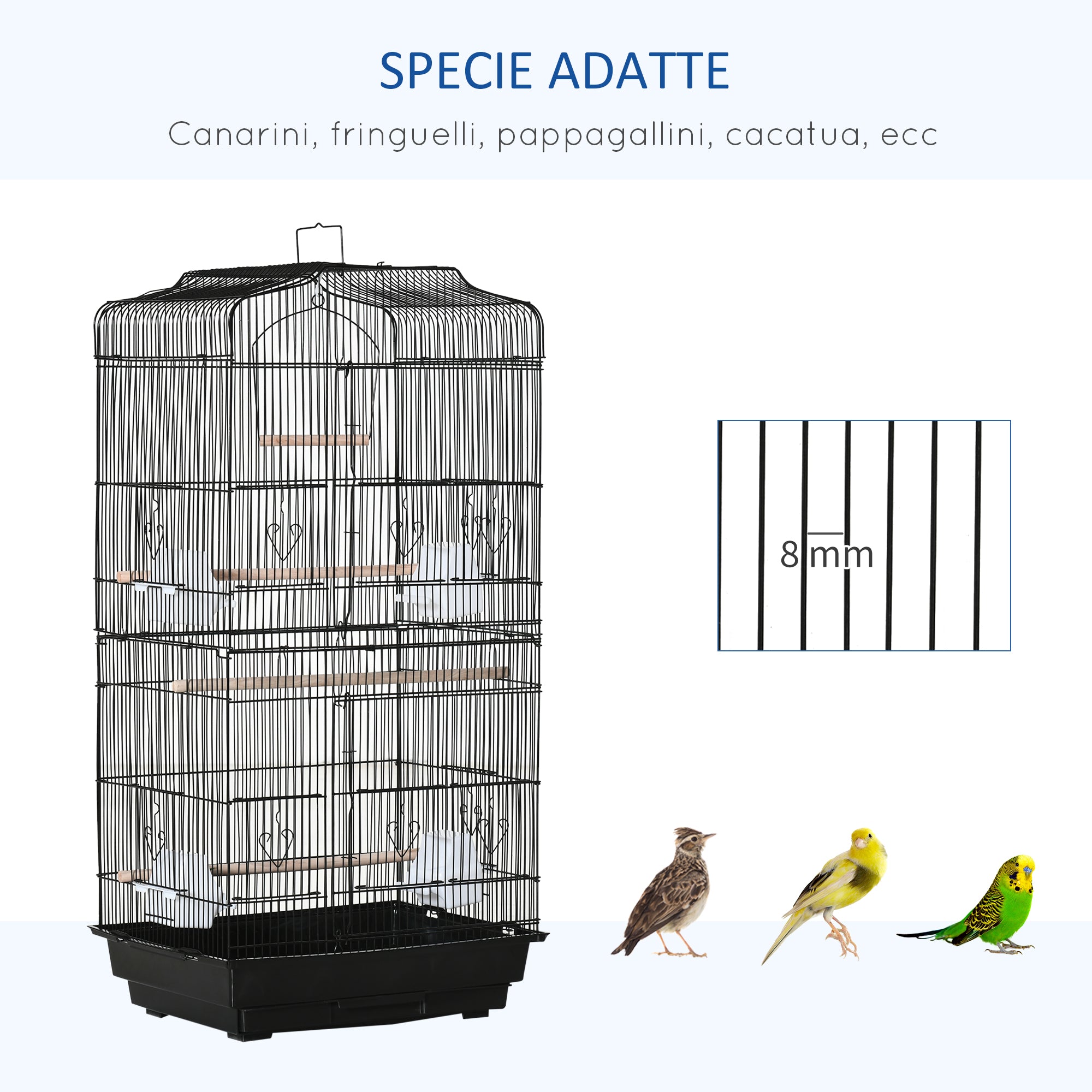 Easycomfort Gabbia per Uccelli in Metallo e Plastica con Trespoli, Altalena e Ciotole, 46.5x35.5x92 cm, Nero
