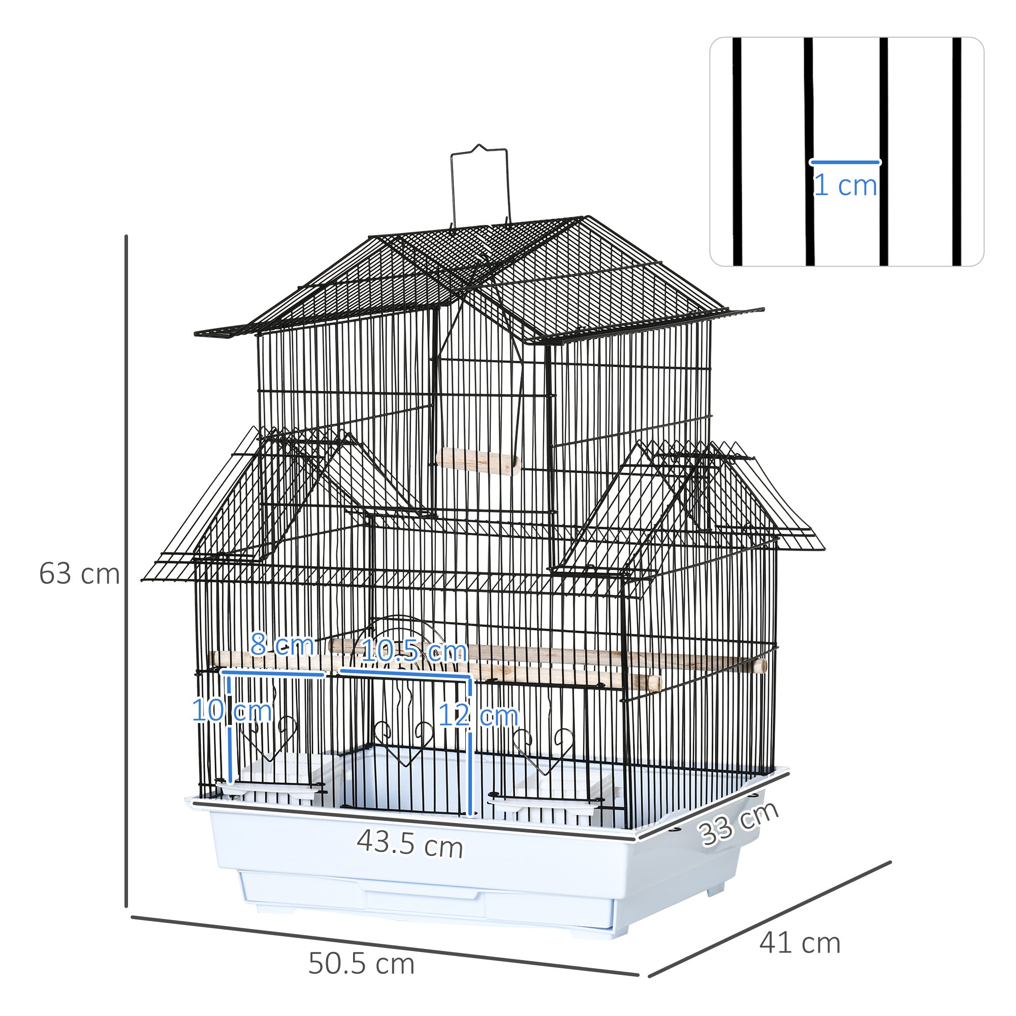 EasyComfort Gabbia per Uccelli in Metallo e Plastica con Maniglia di Trasporto e Vassoio Estraibile, 50.5x41x63 cm, Bianco