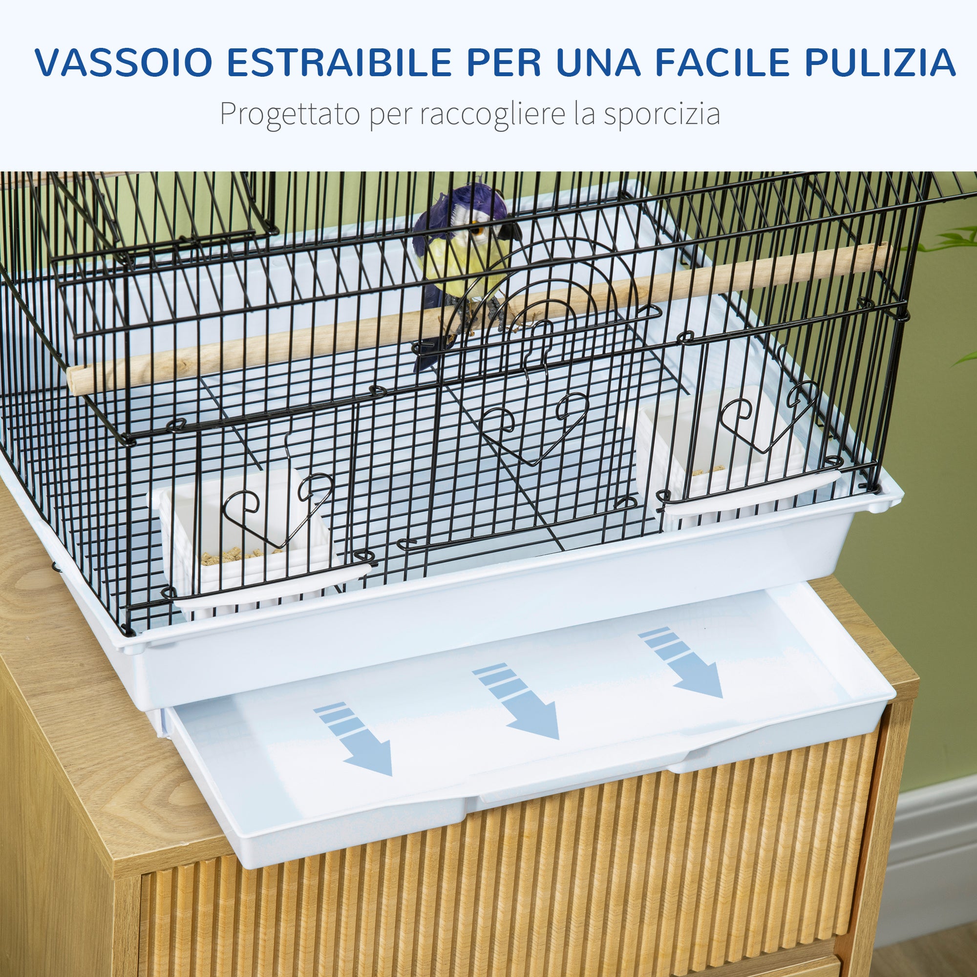EasyComfort Gabbia per Uccelli in Metallo e Plastica con Maniglia di Trasporto e Vassoio Estraibile, 50.5x41x63 cm, Bianco