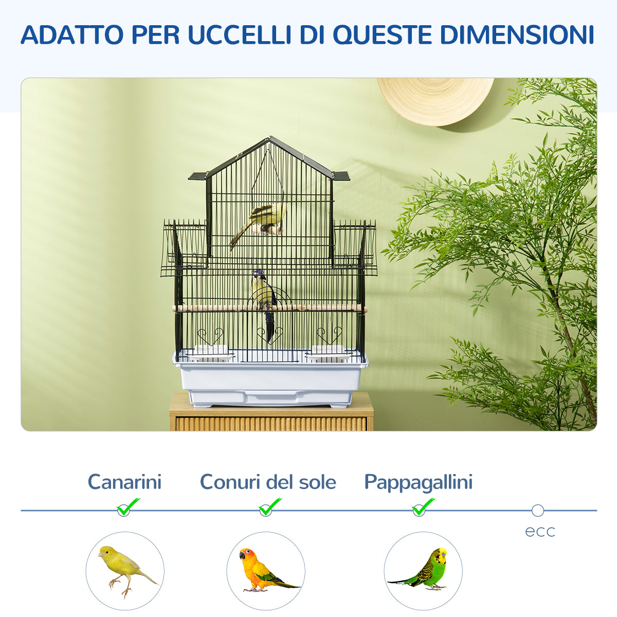EasyComfort Gabbia per Uccelli in Metallo e Plastica con Maniglia di Trasporto e Vassoio Estraibile, 50.5x41x63 cm, Bianco