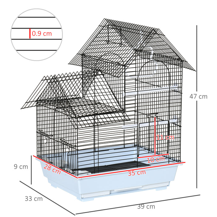 EasyComfort Gabbia per Uccelli in Metallo con Maniglia, Vassoio Estraibile, Pioli e Altalena, 39x33x47cm, Bianco