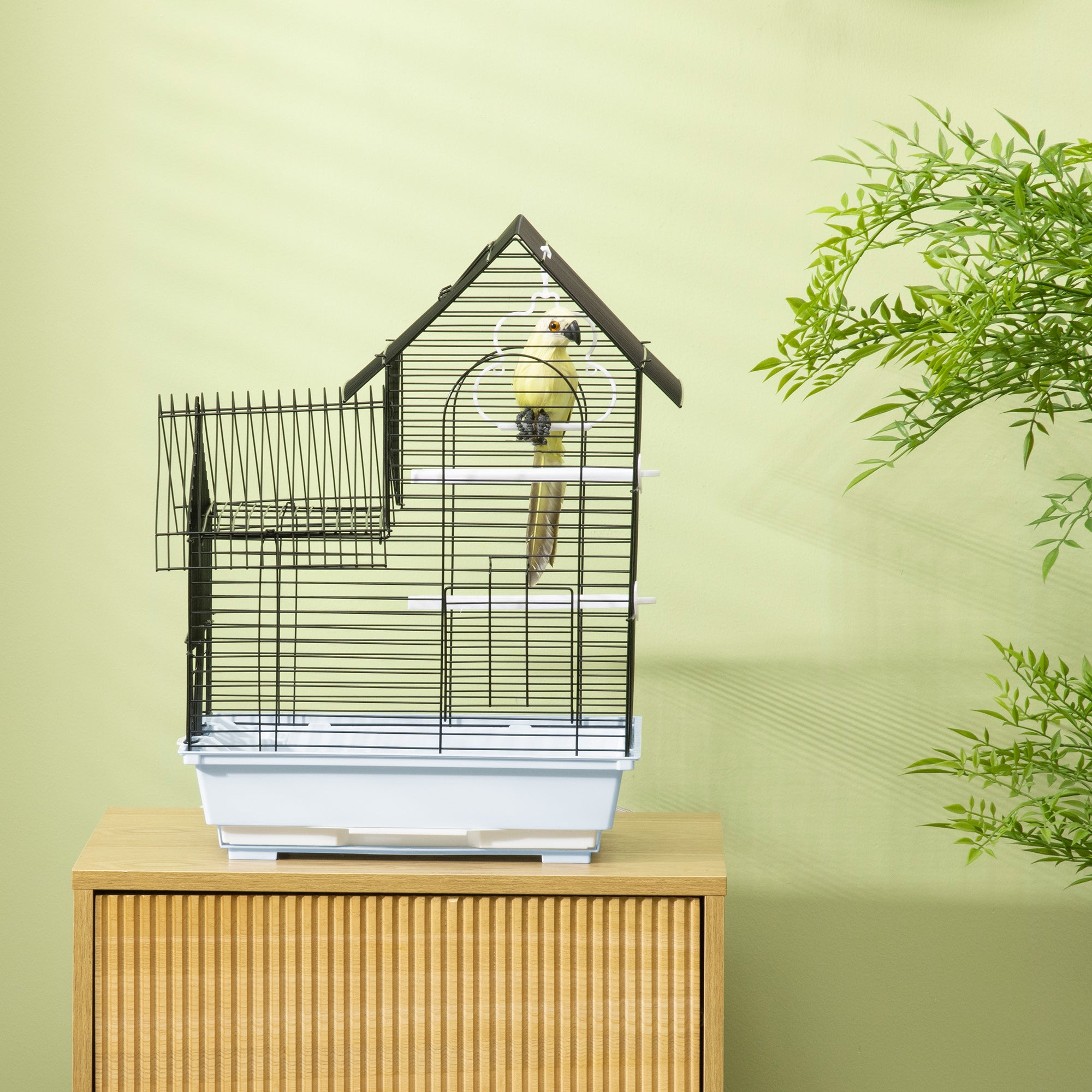 EasyComfort Gabbia per Uccelli in Metallo con Maniglia, Vassoio Estraibile, Pioli e Altalena, 39x33x47cm, Bianco