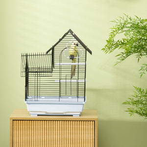 EasyComfort Gabbia per Uccelli in Metallo con Maniglia, Vassoio Estraibile, Pioli e Altalena, 39x33x47cm, Bianco