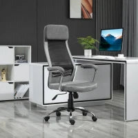 Sedia da Ufficio Ergonomica Girevole, Altezza Regolabile e Dondolamento, Poltrona in Tessuto a Rete 65x67x119-129cm Grigio