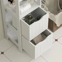Mobile Bagno con 3 Ripiani Aperti e 2 Cassetti in Legno, 30x30x141.2 cm, Bianco
