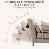 Divano Letto 2 Posti 3 in 1 Convertibile in Poltrona Reclinabile e 4 Cuscini, 102x82x81 cm, Beige