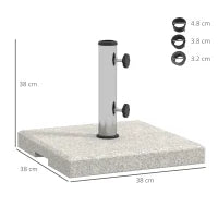 Base per Ombrellone da Giardino 25kg per Pali da Ø32mm, Ø38mm e Ø48mm, in Granito e Acciaio Inox, 38x38x38 cm, Grigia