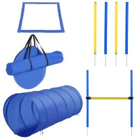 Set Agility Dog per Addestramento Cani con Tunnel, Slalom e Ostacolo, Sacca di Trasporto, Giallo e Blu