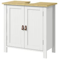 kleankin Mobile Sottolavabo con 2 Porte, Scaffale Regolabile, 2 Ripiani Interni, Maniglie, in PU, 60 x 30 x 60 cm, Bianco