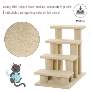 EasyComfort Scaletta per Cani, Gatti e Animali Domestici con 4 Gradini e Morbido Rivestimento Beige, 63.5 x 43 x 60cm