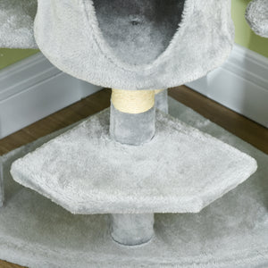 Easycomfort Albero Tiragraffi per Gatti Alto con Casette e Amache, 60x60x200cm, Grigio Chiaro