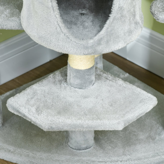 Easycomfort Albero Tiragraffi per Gatti Alto con Casette e Amache, 60x60x200cm, Grigio Chiaro