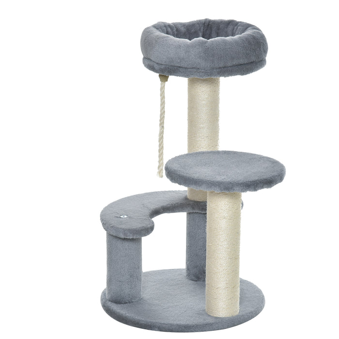 Easycomfort Albero Tiragraffi per Gatti a 3 Livelli con Piattaforme, Lettino e Pali in Sisal, Torre per Gatti con Rivestimento in Peluche, Ø40x65 cm, Grigio