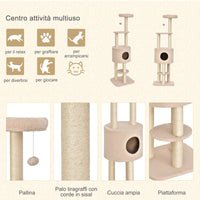 Easycomfort Albero Tiragraffi Robusto per Gatti con 5 Livelli, Cuccia, Casetta, Giochi e Corda Sisal, Beige, Max 30kg