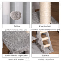 EasyComfort Tiragraffi Multilivello Palestra per Gatti con Cuccia, Scala e Corde in Sisal, Grigio Chiaro, 50x40x120cm