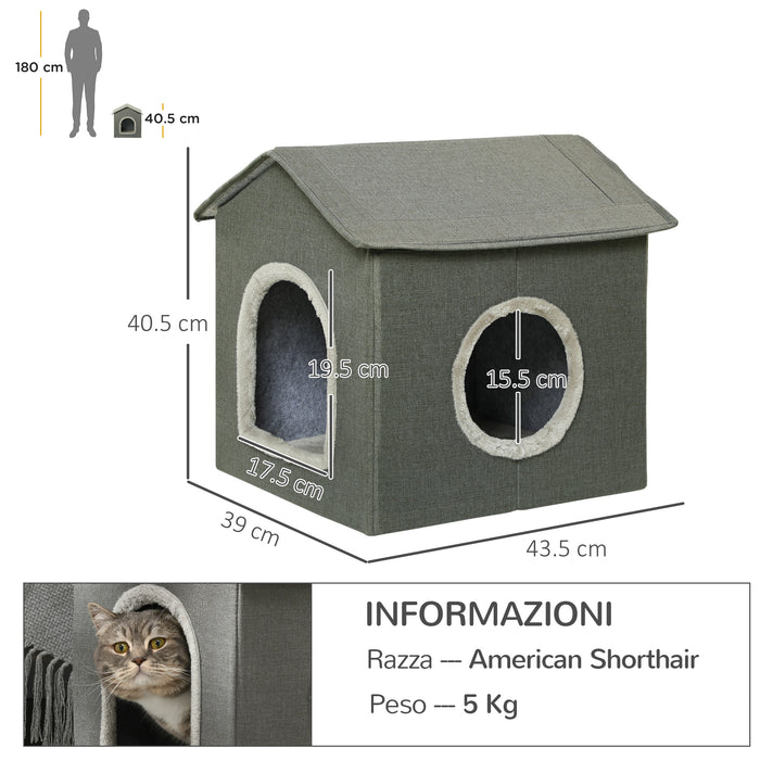 Easycomfort Casetta per Gatti con Cuscini Lavabili 2 entrate, 39x43.5x40.5cm Grigio