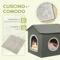 Easycomfort Casetta per Gatti con Cuscini Lavabili 2 entrate, 39x43.5x40.5cm Grigio