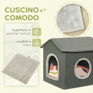 Easycomfort Casetta per Gatti con Cuscini Lavabili 2 entrate, 39x43.5x40.5cm Grigio