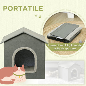 Easycomfort Casetta per Gatti con Cuscini Lavabili 2 entrate, 39x43.5x40.5cm Grigio