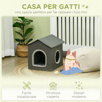 Easycomfort Casetta per Gatti con Cuscini Lavabili 2 entrate, 39x43.5x40.5cm Grigio