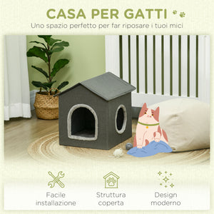 Easycomfort Casetta per Gatti con Cuscini Lavabili 2 entrate, 39x43.5x40.5cm Grigio